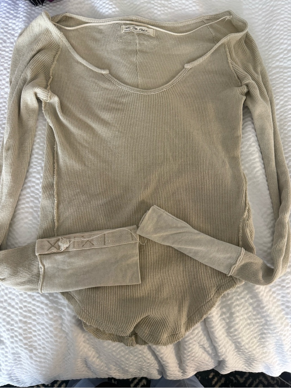 Free People Olive-Tone Ribbed Long Sleeve Bodysuit